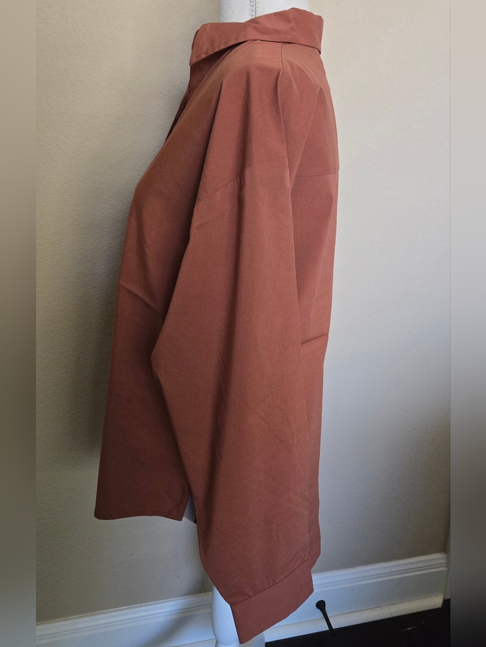 NEW Express Boyfriend Portofino Stretch Cotton Poplin Oversized Shirt Brown - S - Picture 2 of 8
